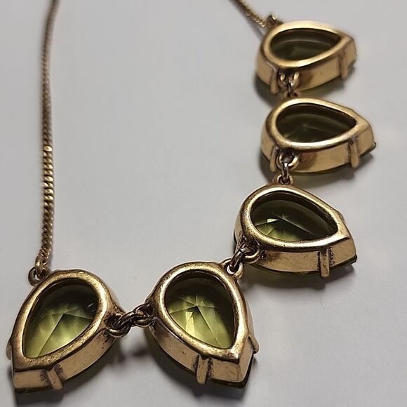 J. Crew Gold Necklace with Green Glass Gemstones - Picture 5 of 5